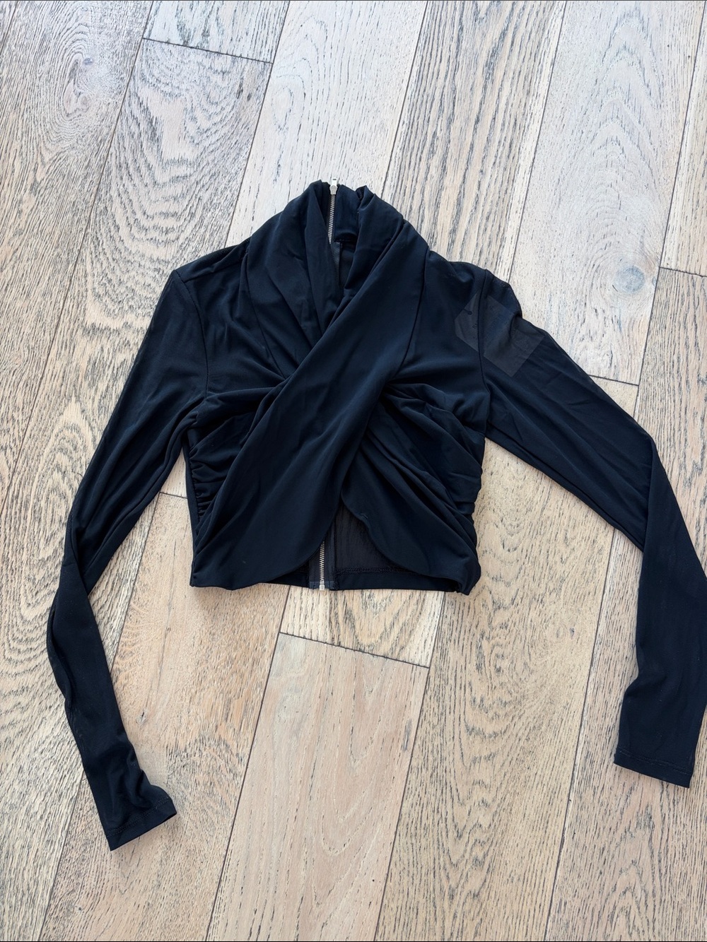 Bardot Black Long-Sleeve Draped Wrap Top